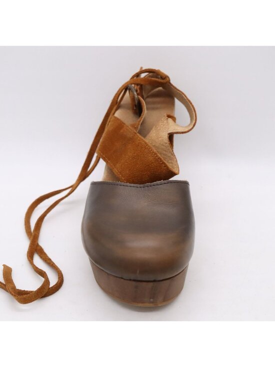 Free People Belmont Brown Leather Ankle Strap High Heel Clogs Women's Sz 36 / 6 - Picture 12 of 16